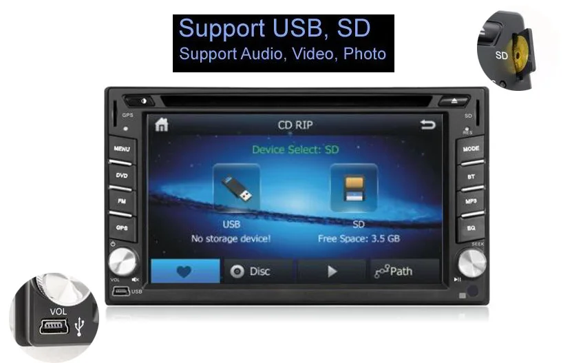 Универсальный 2 Din 6," сенсорный экран автомобиля стерео радио с CD MP4 MP3 видео плеер DVD gps навигация Bluetooth карта