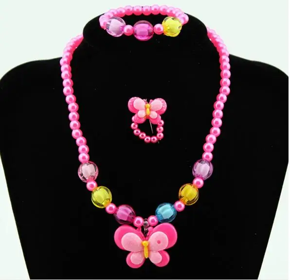 

1Set=3pcs Lovely Imitation Pearl Beads Charming Butterfly Necklace Bracelets Kids Baby Girls Jewelry Set Children Gift