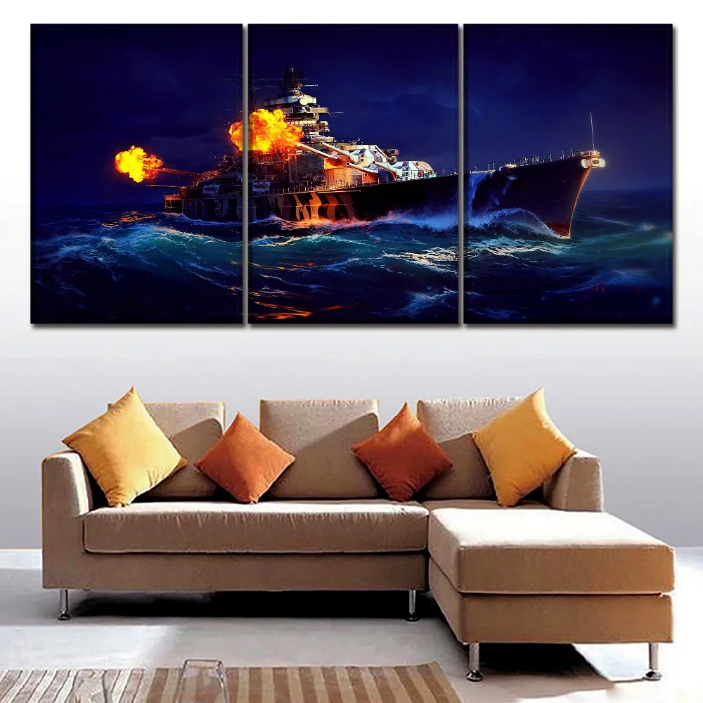 3 Панели картины с изображением корабля World Of warship корабли искусство на стену