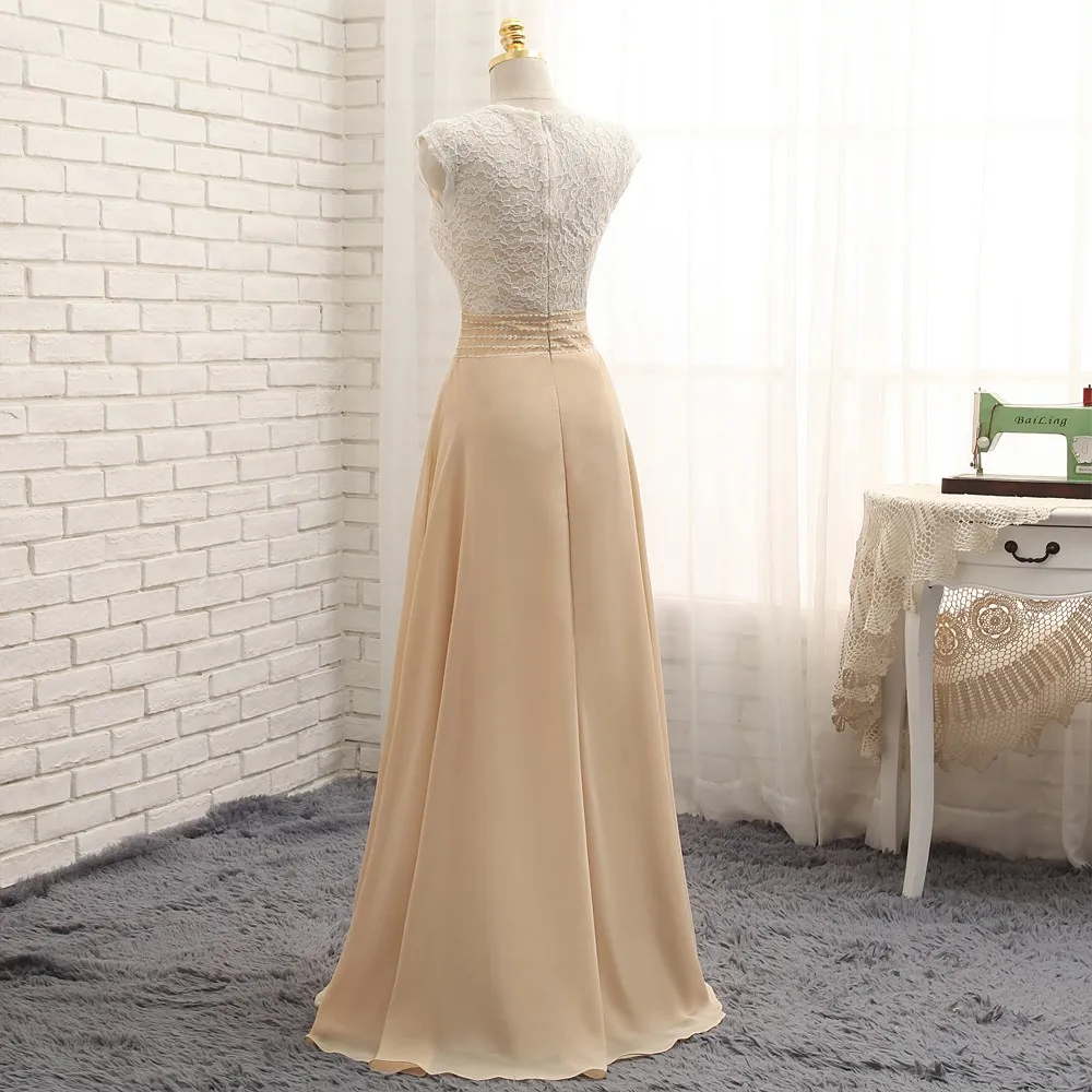 Шифоновое платье трапеция цвета шампанского с V образным вырезом|2017 prom dresses|prom