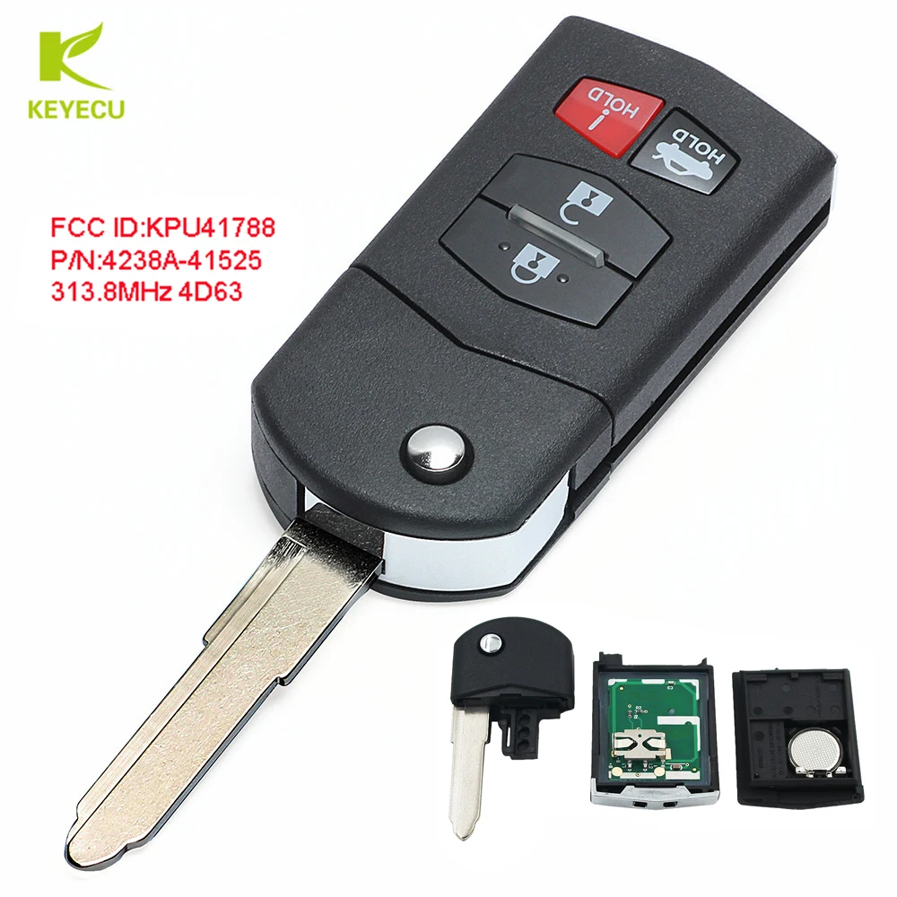 KEYECU Замена 4 кнопки Флип брелок 313 8 МГц 4D63 80 биты для Mazda 3 6 MX 5 2006 2008 RX 2004 2011 FCC