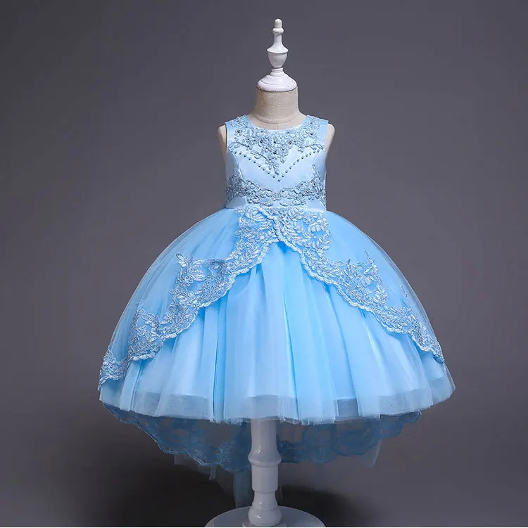 Elegant Cute Summer Girl Dress Toddler Teenage Kids Lace Embroidery Foral Birthday Princess Flower Wedding Party Clothes | Детская