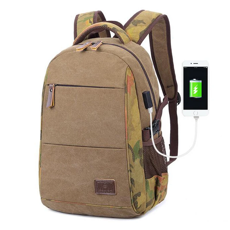 

Мужской холщовый рюкзак для студентов колледжа, школьный рюкзак с USB-зарядкой, камуфляжные дизайнерские сумки для подростков, дорожный ретр...