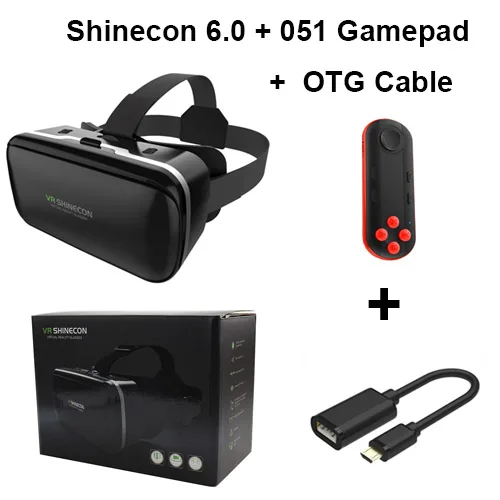 051 VR Shinecon 6,0 Улучшенный Google Cardboard Виртуальная реальность 3D очки гарнитура Крепление на голову для 4,7-6 'телефон+ Bluetooth геймпад - Color: 051