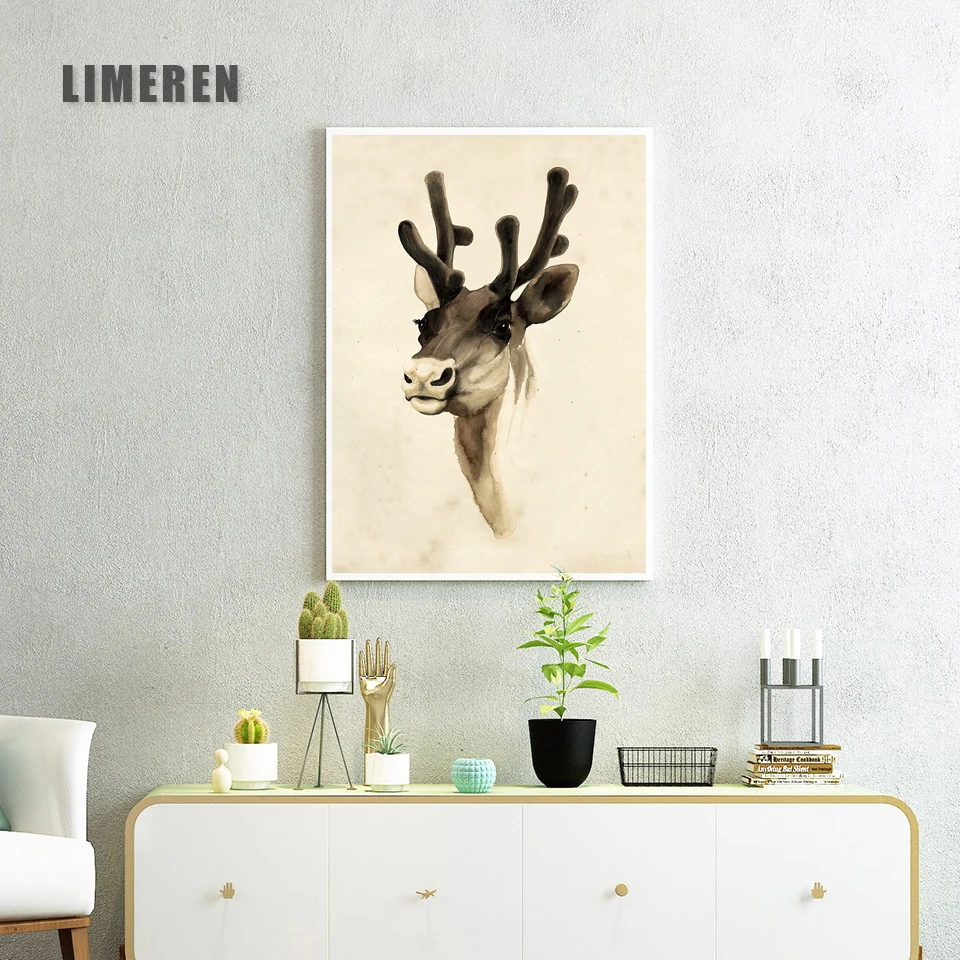Нет картина на стене в рамке изображение головы оленя серии 2 Холст Картина