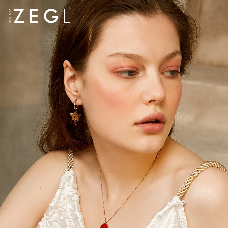 ZEGL five-pointed star earrings female 2019 new wave design red ear jewelry | Украшения и аксессуары