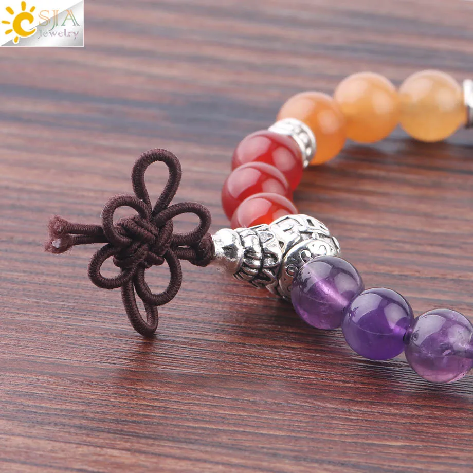 CSJA 7 чакра браслеты 8 мм смешанные цвета бисера Йога браслет китайский узел