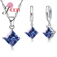 real 925 sterling silver wedding jewelry sets for women 5a cubic zirconia rhinestone pendant necklace hoop earrings sets
