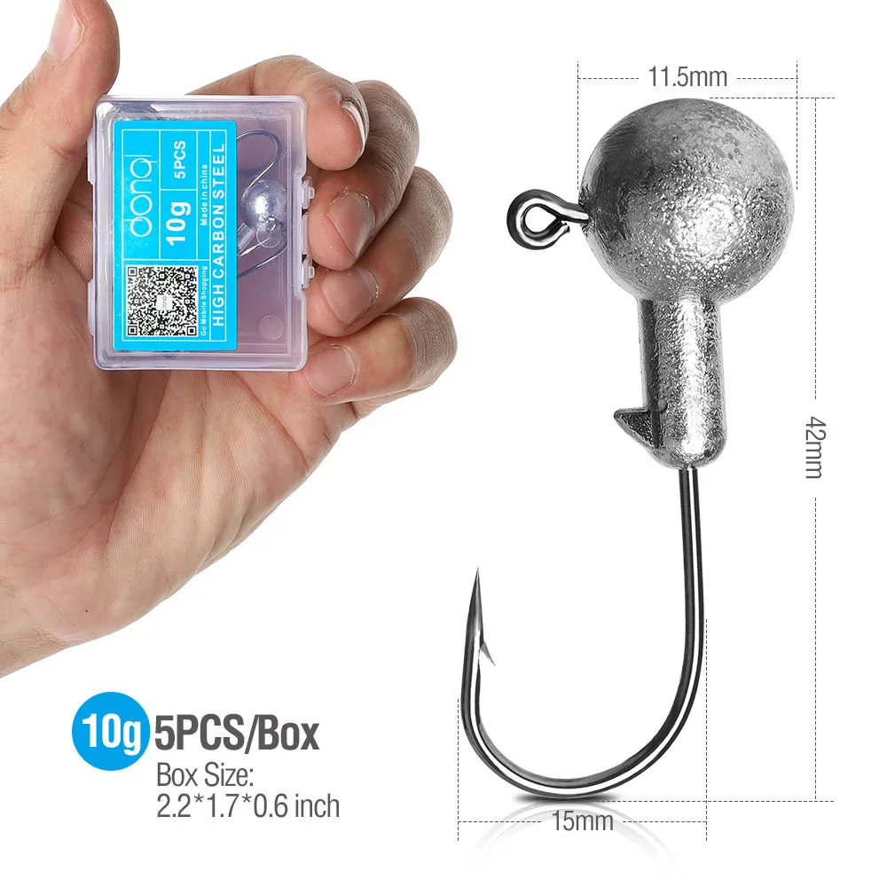 5pcs 10g DONQL 5 шт./компл. Lead Jig Head рыболовный крючок углерода Сталь колючей крючок для Мягкая приманка в виде червей 1g-20 г карп рыболовные крючки с коробкой - Цвет: 5pcs 10g