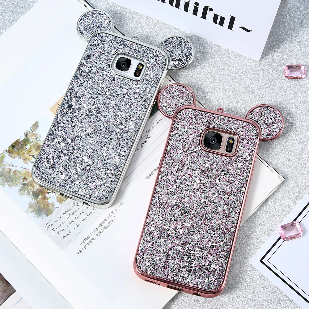 KISSCASE mickey ears Cases for Samsung Galaxy S8 Plus S7 Edge S6 with sequins TPU Covers |