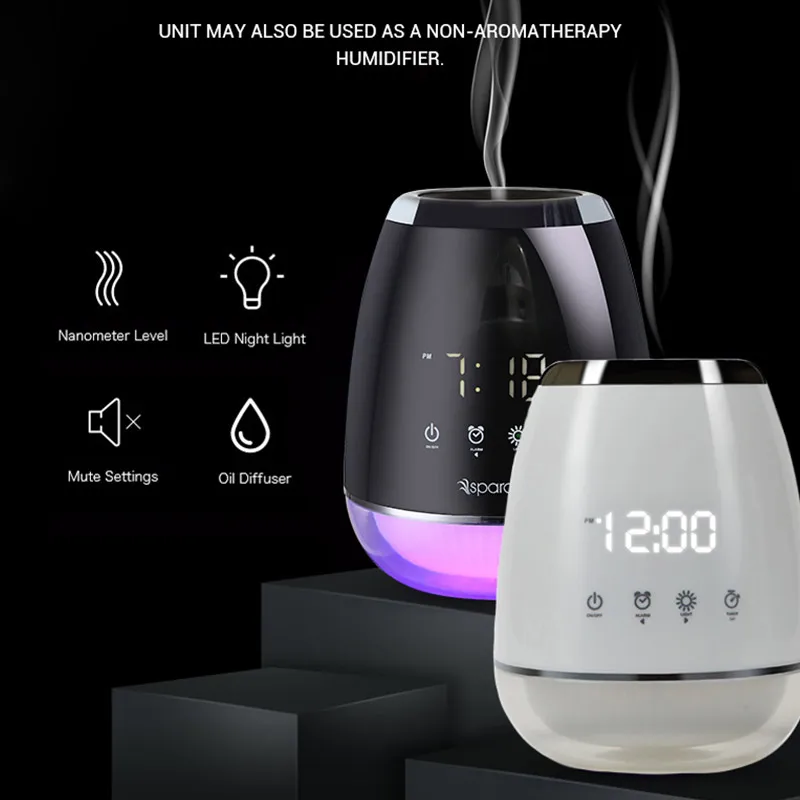 Ультразвуковой увлажнитель с цифровым дисплеем, сенсорным экраном, диффузором ароматов, таймером, часами, светодиодной подсветкой и очистителем воздуха для дома.