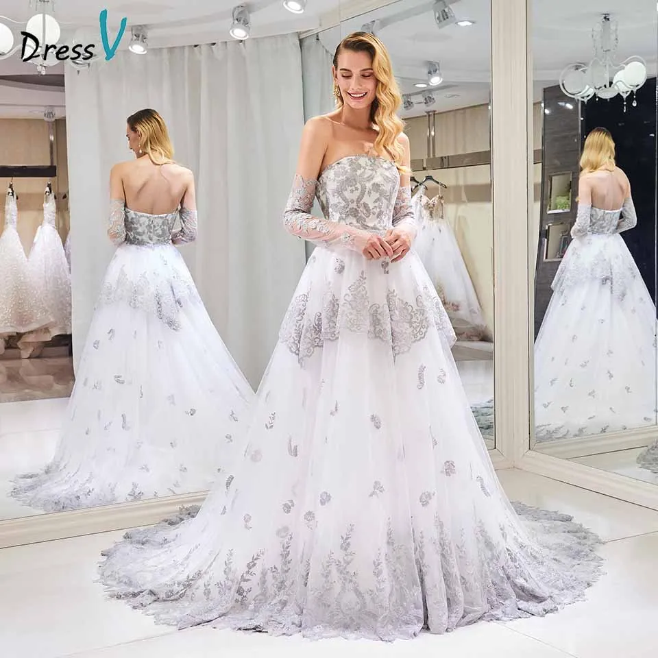 Dressv свадебное платье без бретелек многоуровневый наряд с аппликацией рукав 3/4 длина до пола для