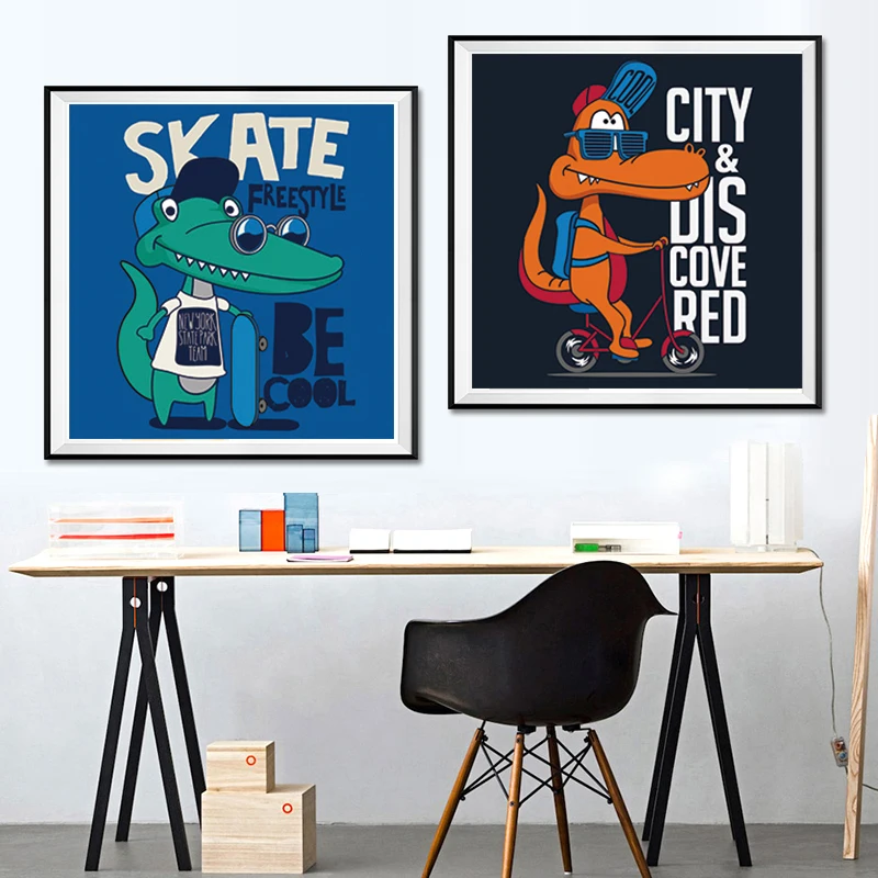 Canvas Art Print Painting Poster Cute Cartoon Crocodile Wall Pictures for Living Room Decoration Kids Unframed Decor | Дом и сад
