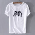 Футболка мужская льняная с коротким рукавом, Повседневная рубашка с круглым вырезом, белая с вышивкой, на лето