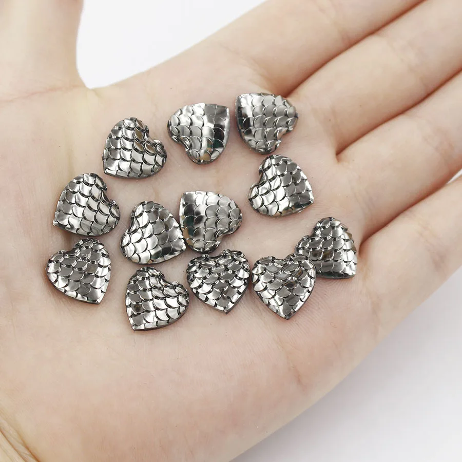 Fnixtar 100pcs 12mm shiny AB color figure of fish scale heart Resin Flat back Cabochon Art Supply Decoration Charm Craft | Украшения и
