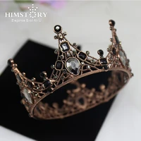 himstory baroque black crystal rhinestone birthday diadem full round tiara crown hair jewelry wedding bridal hair accessories