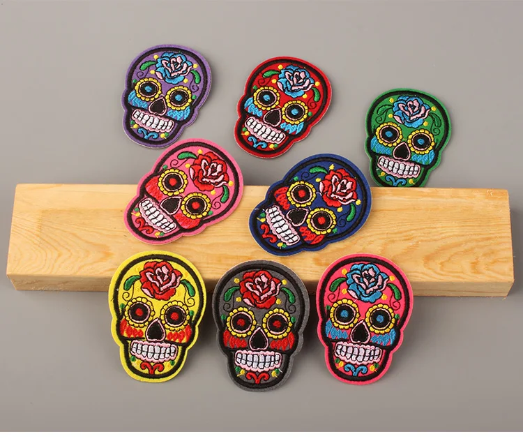 8 шт./лот цветочек черепа патчи для Костюмы Утюг на вышитые аппликации DIY