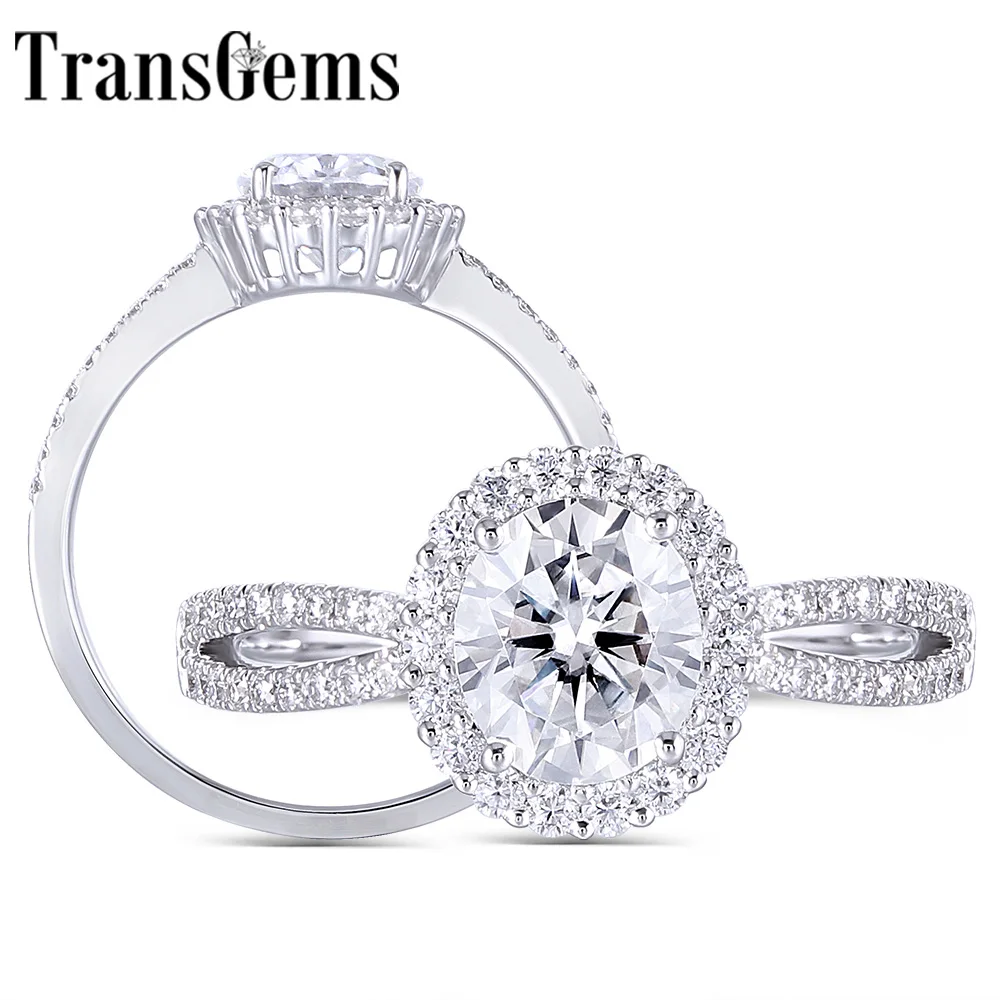 Женское кольцо для помолвки transcgems овальная резка 14K 585 белое золото 1ct 6X7mm F|Кольца|