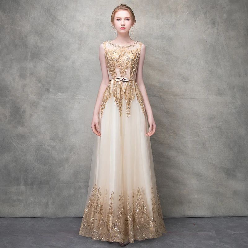 Шикарное вечернее женское платье с золотыми аппликациями банкетные вечерние