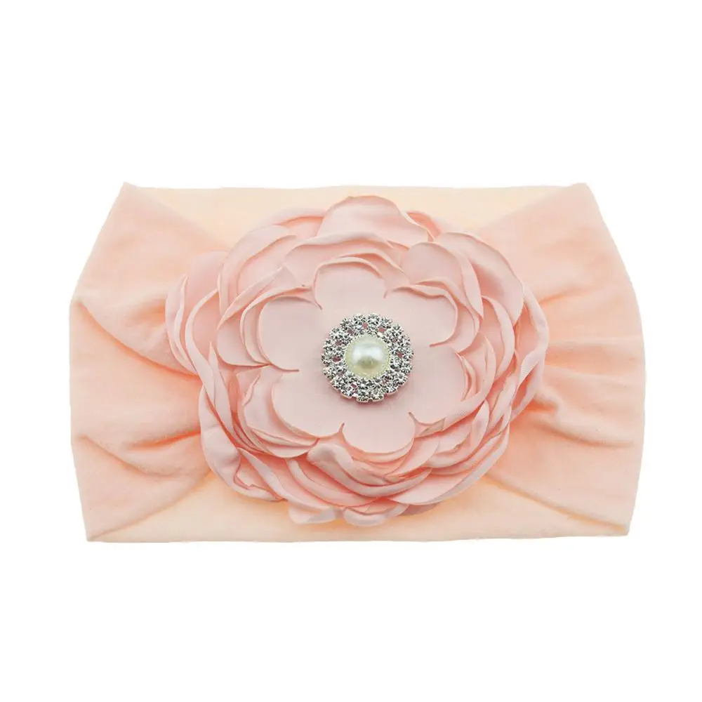 1PCS Camellia Flower Rhinestone Pearl Infant Summer Girl Stretchy Soft Headband Children Festival Gift Birthday Hair Accessories | Детская