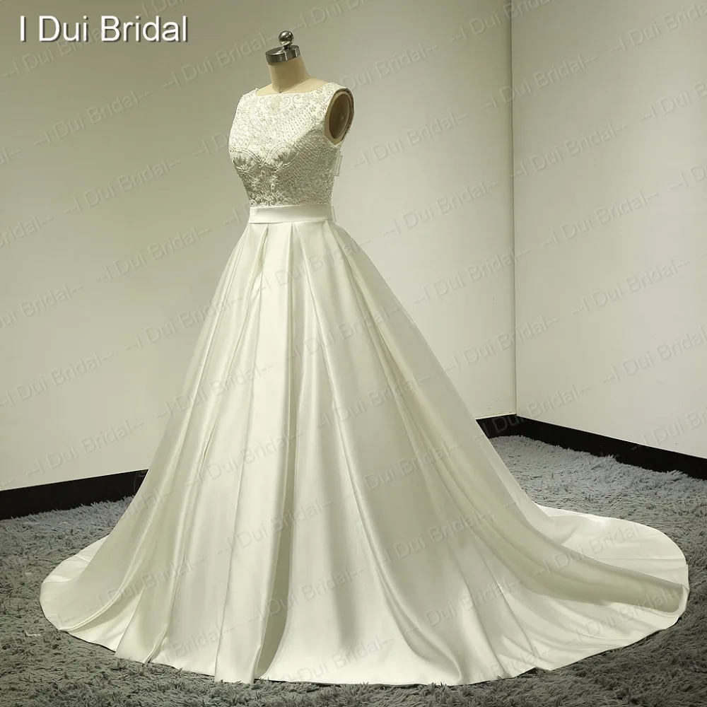 Бисерные атласные свадебные платья галстук бабочка Замочная скважина сзади