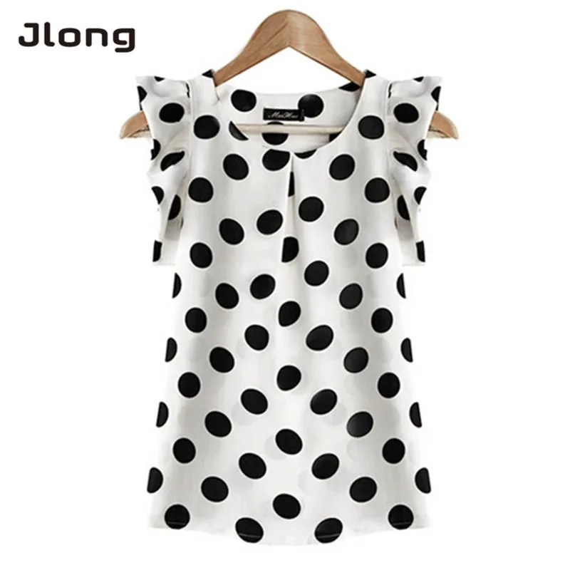 

Модная женская шифоновая блузка в горошек, Повседневная рубашка с коротким рукавом, летние топы