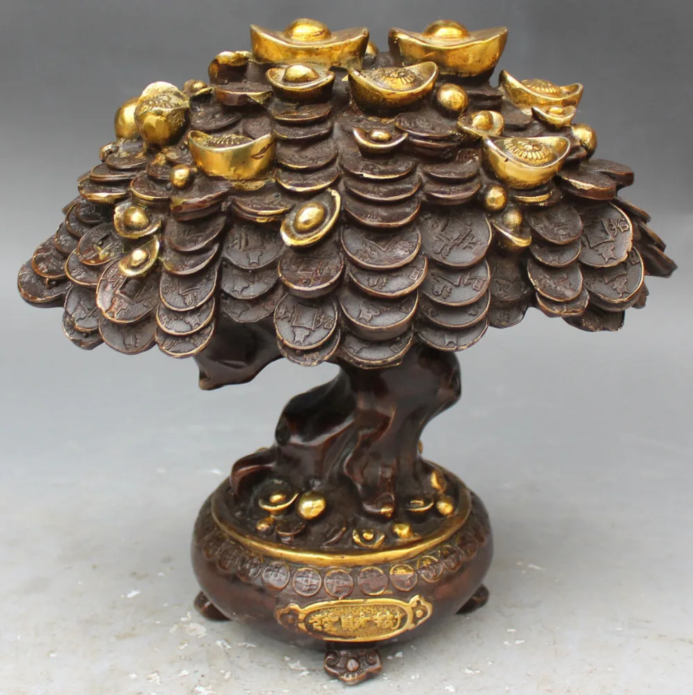 10&quot Chinese Bronze Gilt Fengshui Lucky Wealth Money Yuanbao Coin Tree Sculpture | Дом и сад