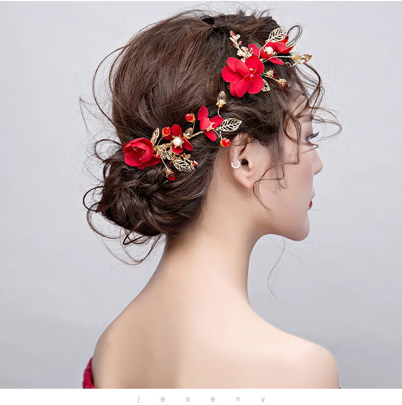 Заколка для волос с красными цветами 1 пара|hair clip jewelry|wedding headdressheaddress accessories |