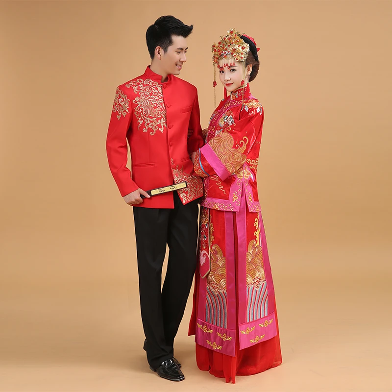 Красная туника для мужчин мужской cheongsam топ размера плюс традиционная китайская