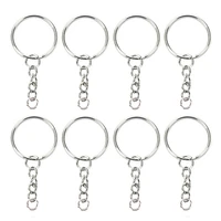 20pcs women silver color keychain split ring with short chain keyring metal keyrings diy key pendant accessories