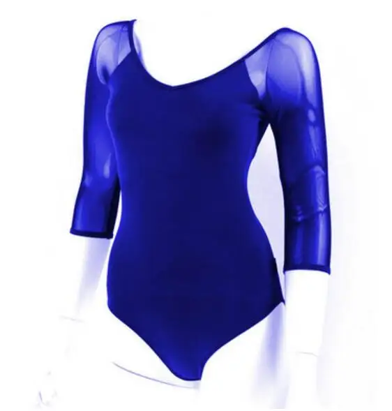 Long sleeve Blue Новое поступление сексуальные модные женские танцевальные трико для взрослых черные фиолетовые зеленые кофейные кружевные сетчатые боди с длинным рукавом - Цвет: Long sleeve Blue