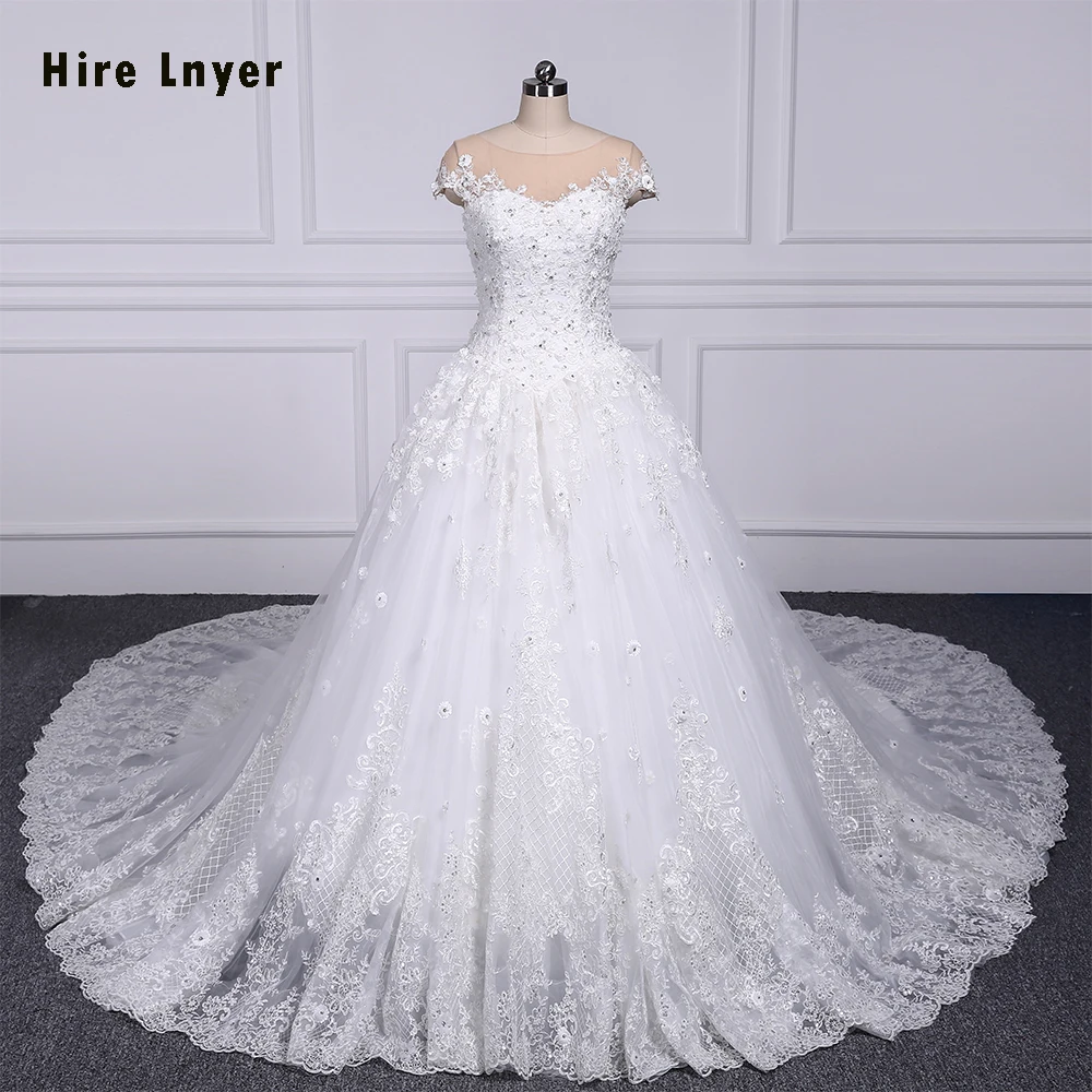 100% Real Picture Crystal Pearls Lace All Over Flowers Princess Ball Gown Wedding Dress 1.5m Train On The Floor 6 Ring Petticoat | Свадьбы и