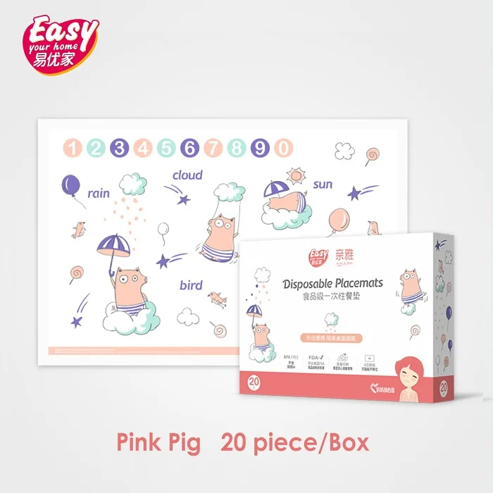 Pink Pig Одноразовые детские салфетки с милым рисунком из мультфильма, пищевой детский Настольный коврик, Портативные водонепроницаемые липкие салфетки для кормления ребенка - Цвет: Pink Pig
