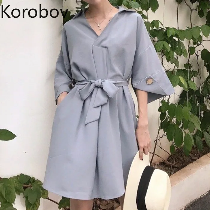 Korobov 2019 летнее Новое поступление шифоновое женское платье с v образным вырезом и