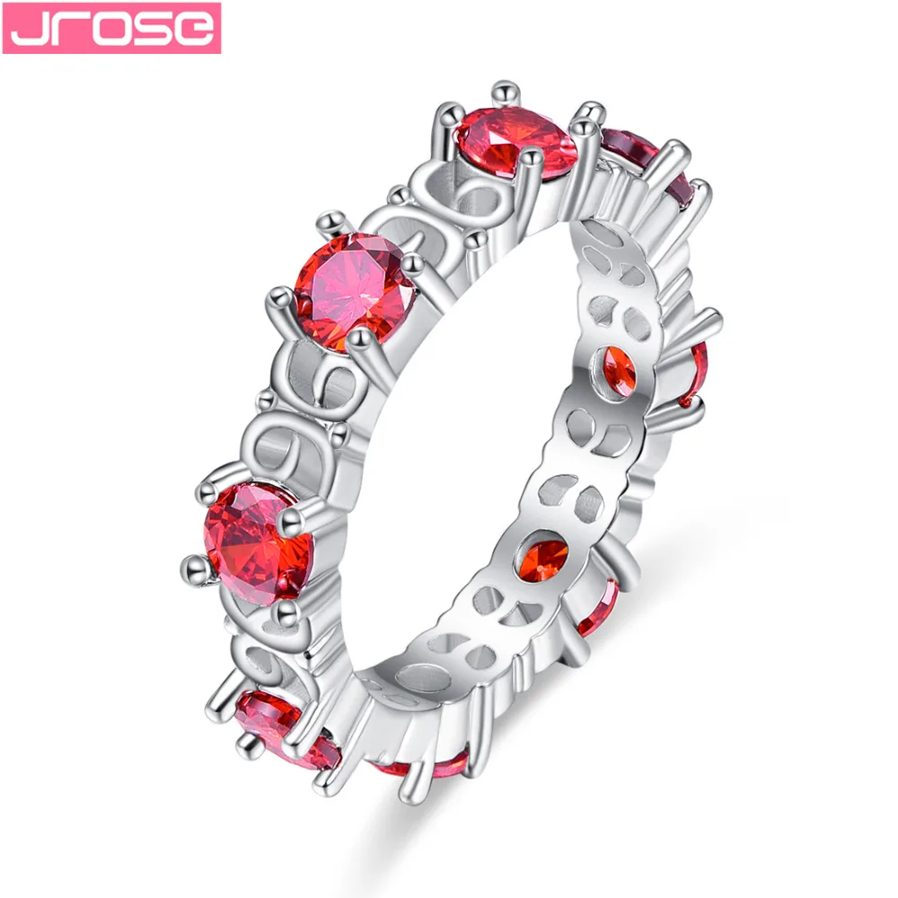 

JROSE Wedding Band Fashion Round Cut Yellow & Red Cubic Zircon Jewelry Gifts Silver Circle Ring Size 6 7 8 9 Elegant Christmas