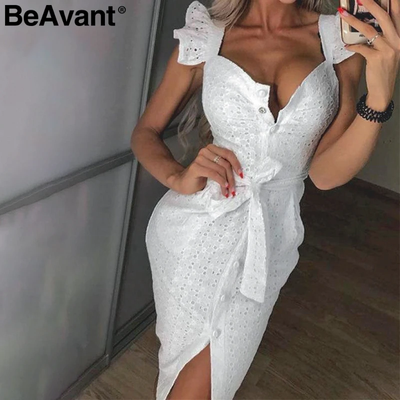 BeAvant белое хлопковое летнее платье с вышивкой женское элегантное кружевное на