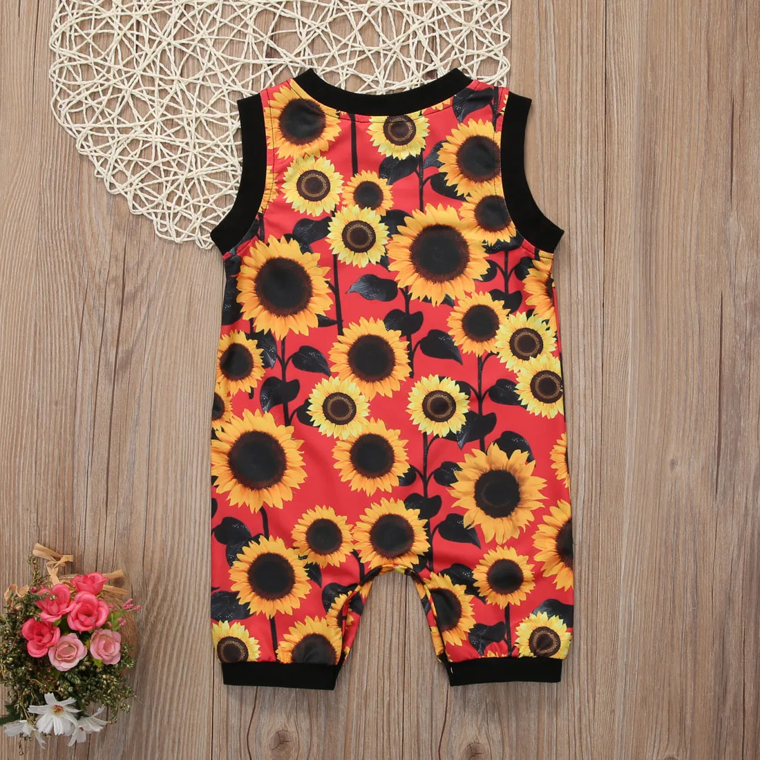 Коллекция 2017 года Летний комбинезон с подсолнухом для маленьких девочек