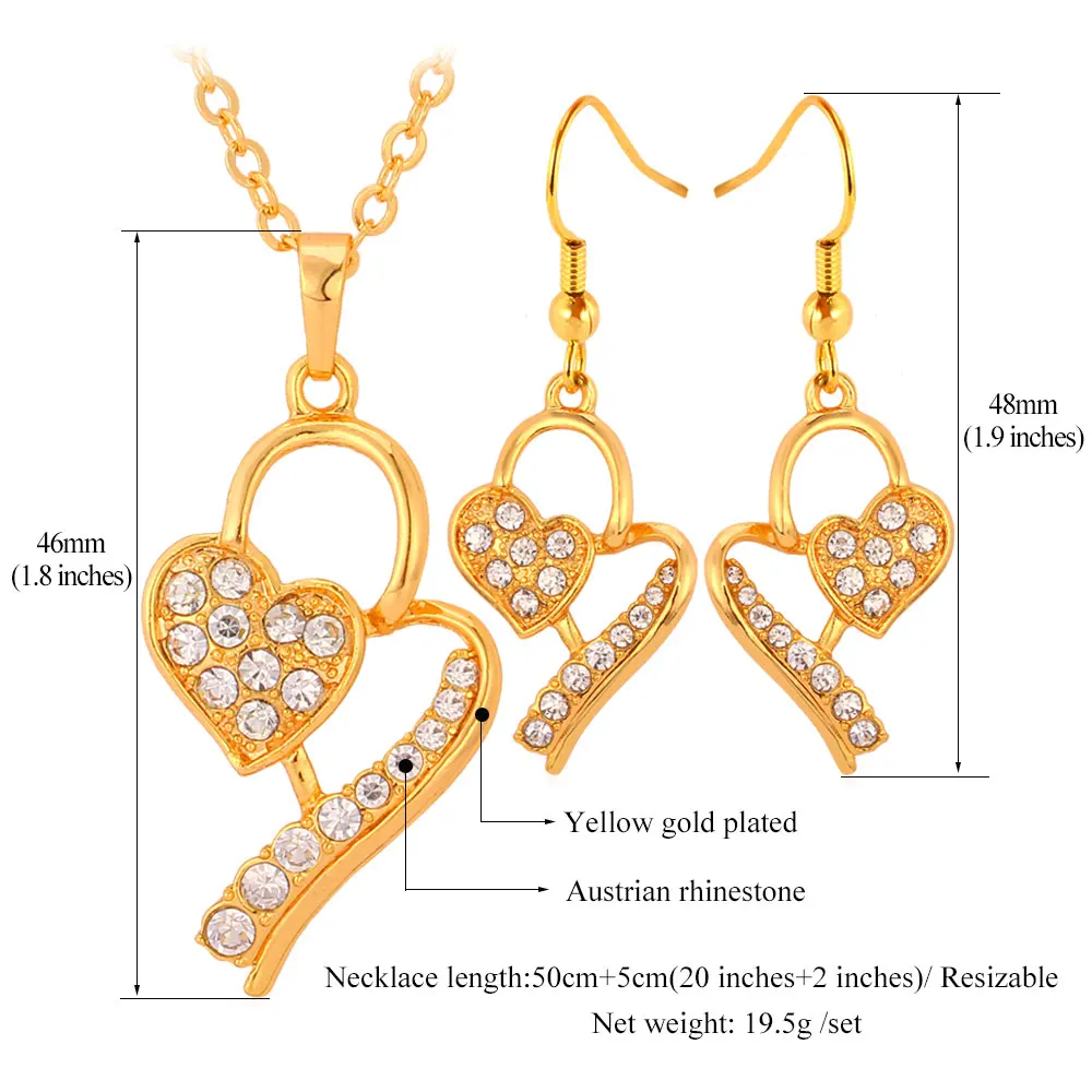 Ожерелье с подвеской в форме сердца желтого золота комплект ювелирных изделий