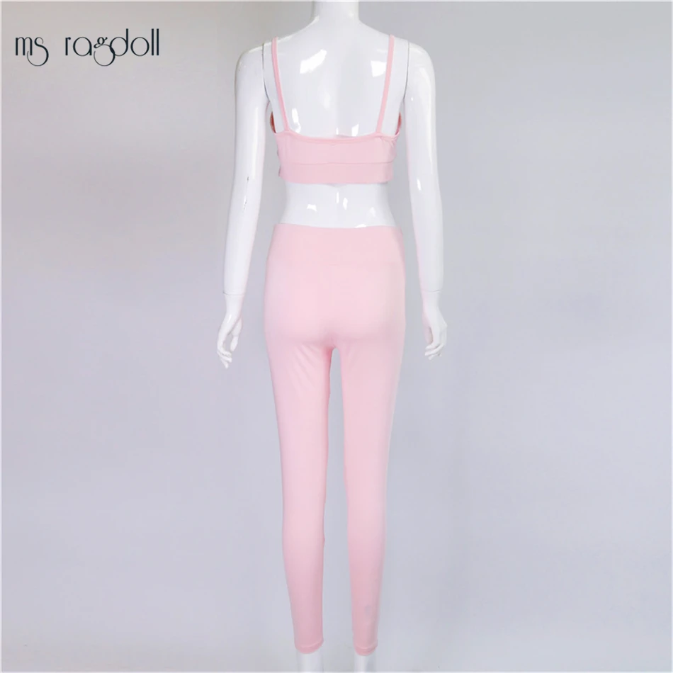 Розовый Фитнес спортивный костюм Для женщин укороченный топ и леггинсы для