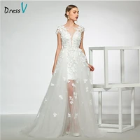 dressv elegant sample scoop neck cap sleeves wedding dress appliques a line floor length simple bridal gowns wedding dress