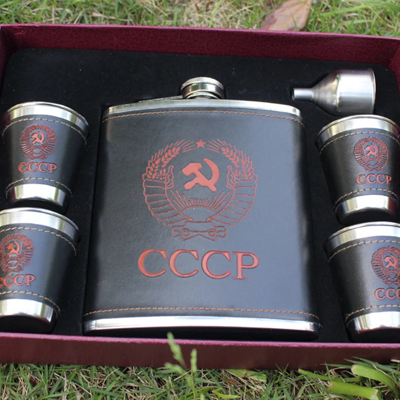 18 унций роскошный набор фляг из нержавеющей стали чип искусственной кожи Флагон