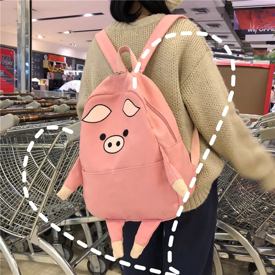 Большие вместительные холщовые женские рюкзаки Kawaii Мультяшные кошки поросенок