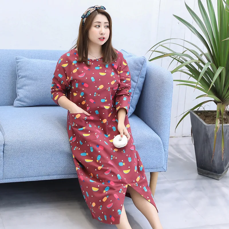 Женское нижнее белье Повседневная Ночная рубашка синего цвета с длинным рукавом