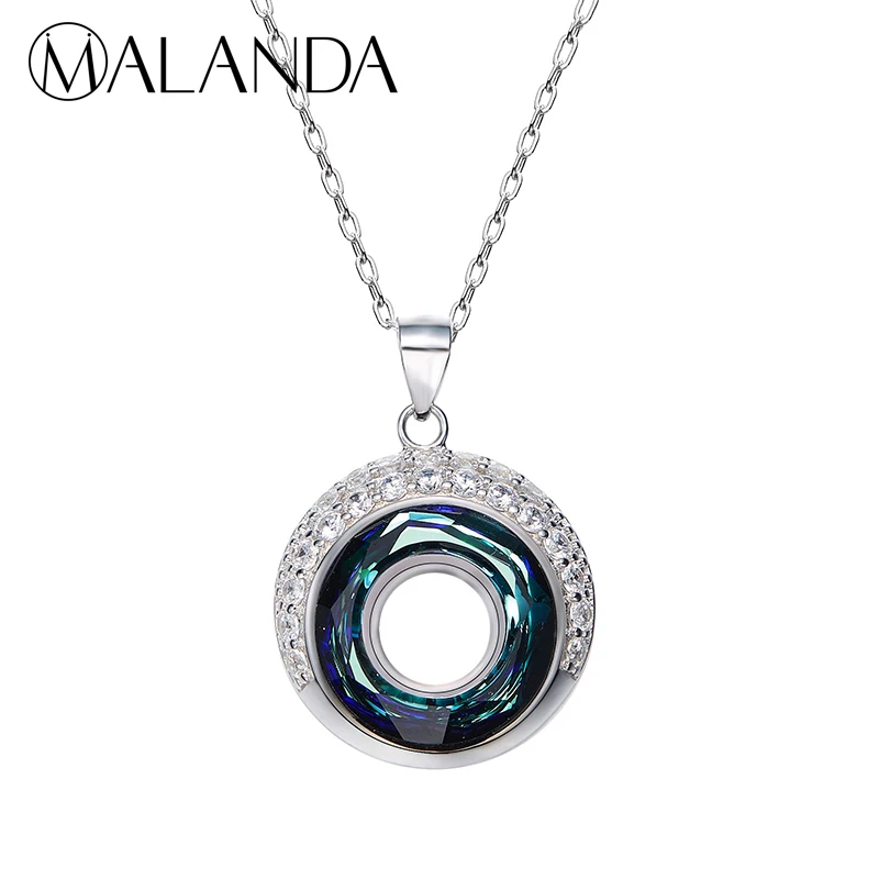Malanda бренд Мода 2017 г. круглый кристаллами от Swarovski 925 серебро Макси Ожерелья