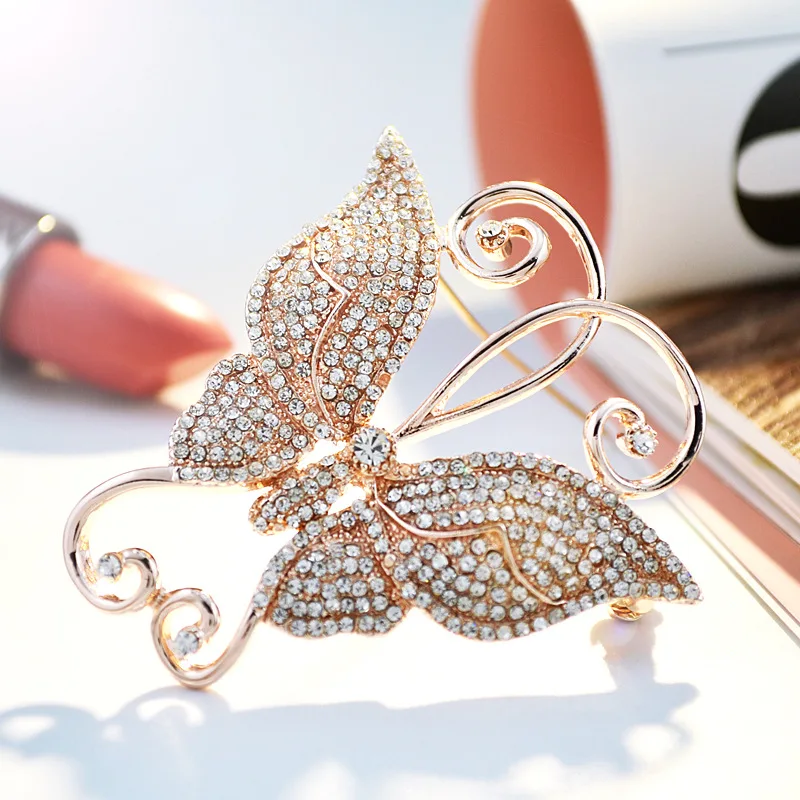2017 New Fashion Full Rhinestone Butterfly branch Brooches Corsage High Quality Pin Cape Buckle For Christmas Gift Silver Gold | Украшения
