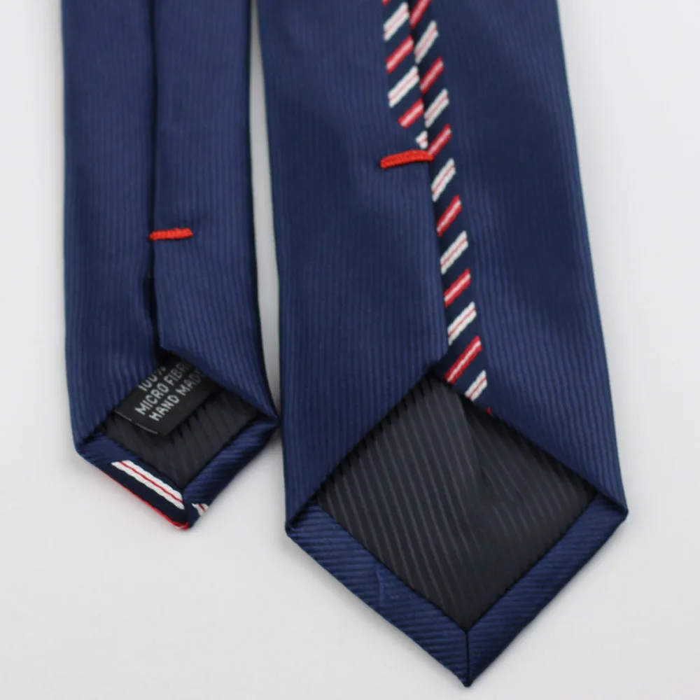 Coachella Ties Navy Blue Tie with Red White Stripe Bordered Design Necktie Microfiber Skinny 6cm | Аксессуары для одежды