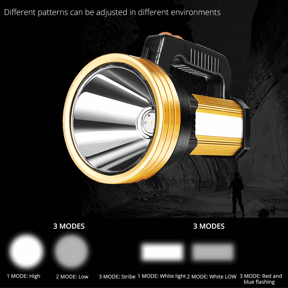 저렴한 160W 초강력 LED 탐조등, USB 충전 손전등, 충전식 내장, 18650 배터리, 전술 토치, 40 시간 작동 램프 구매 160W 초강력 LED 탐조등, USB 충전 손전등, 충전식 내장, 18650 배터리, 전술 토치, 40 시간 작동 램프