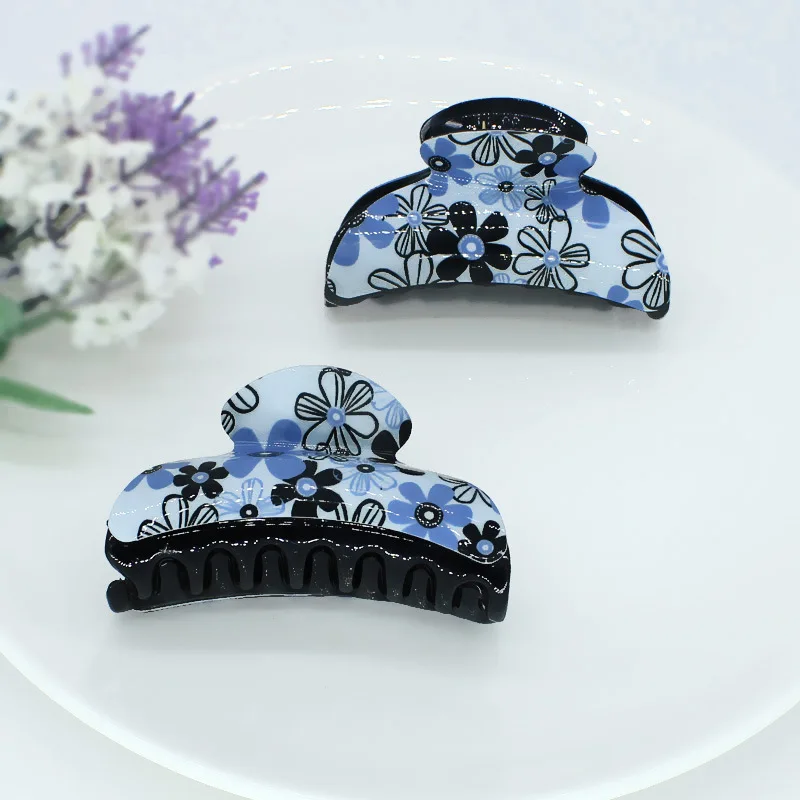 Новые модные большие заколки для волос 9 см с цветочным принтом акриловые