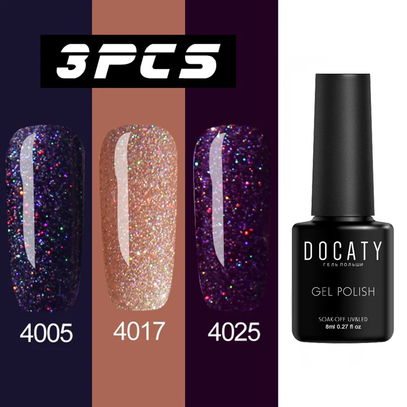 4005-4017-4025 Docaty Neon 3 шт ногтей гель Bling Блеск Устойчивый лак для ногтей лак Gellac гель для ногтей лак Soak Off Гель лак для ногтей - Цвет: 4005-4017-4025