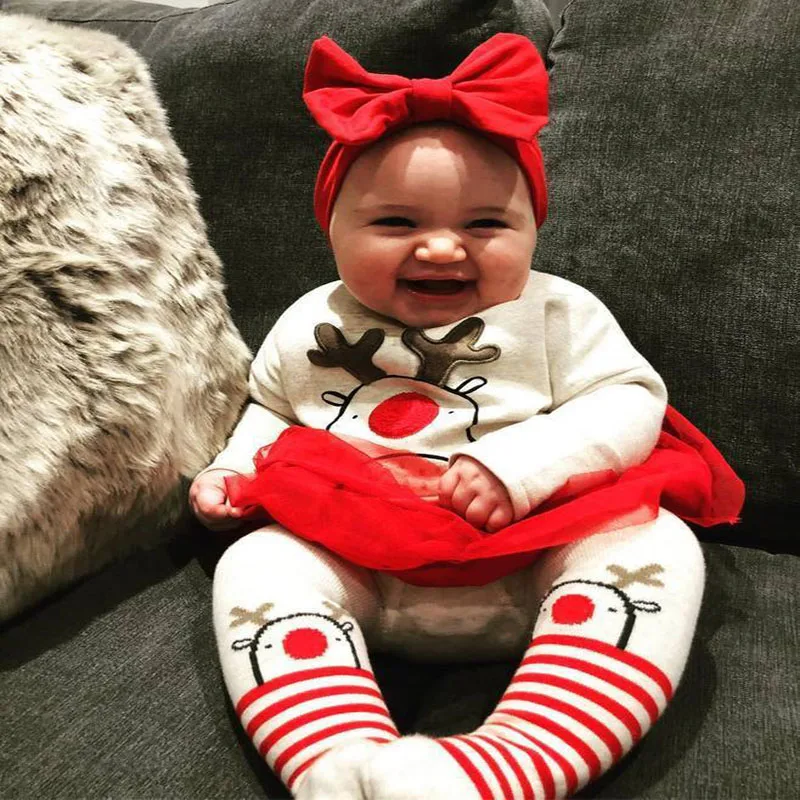 Рождественское платье-пачка для маленьких девочек с кружевом топ принтом оленя +